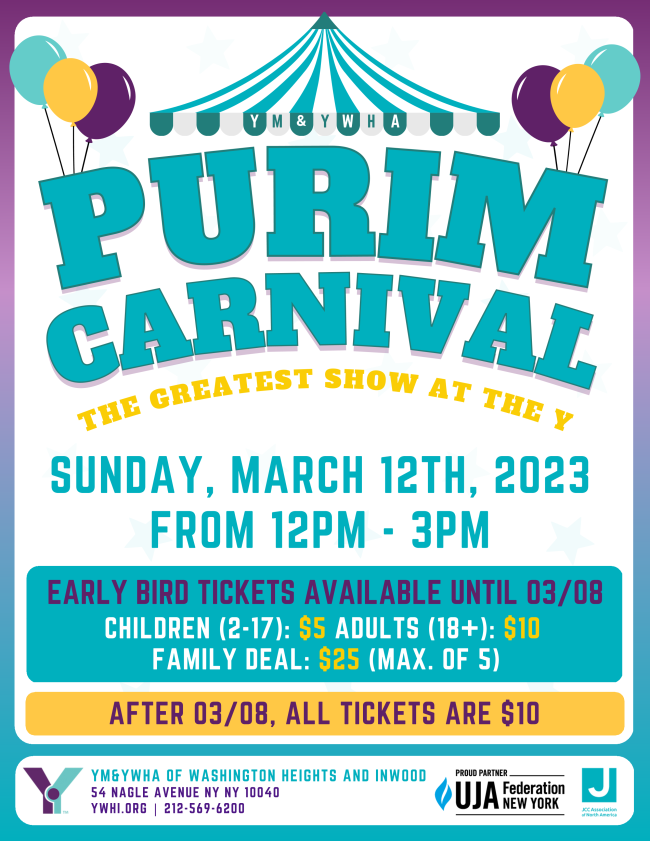 Cholemba chomwe chimakuti PURIM CARNIVAL YM & YWHA Purim Carnival, Chiwonetsero Chachikulu Kwambiri pa Y.